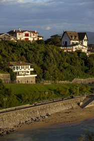 France, Pyrenees Atlantiques, Basque Country coast, Saint-Jean-de-Luz, Basque houses at the end of the Grande Plage at Pointe Sainte-Barbe