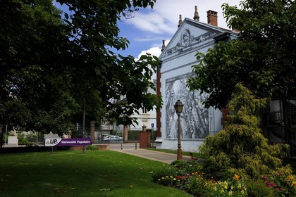 France, Haut Rhin, Mulhouse, painted wall at universite populaire, former chemistry school