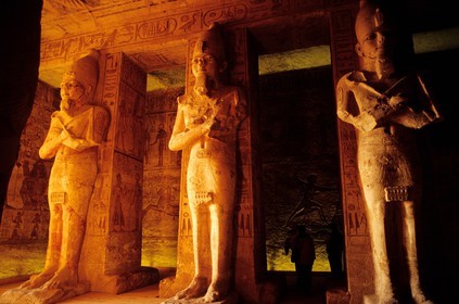 Egypt, Nubia, Abu Simbel, site listed as World Heritage by UNESCO, temple of Ramesses II, Osiris pillars with the effigy of Ramses II supporting the pronaos (hypostyle room)