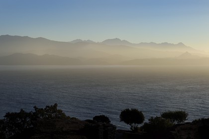 France, Haute Corse, Nonza, the Gulf of Saint Florent and the mountains of Agriates