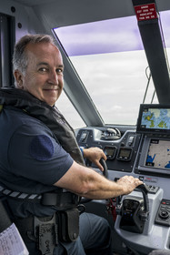 France, Finistère, Iroise Sea, Molene Island, Fréderic Le Meil patrols aboard the Brest maritime affairs fast boat