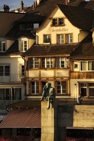 Switzerland, Basel, Helvetia, who is the feminine allegory symbolising Switzerland, seated on the Mittlere Brücke