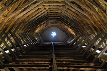 France, Loir-et-Cher (41), vallée de la Loire classée au Patrimoine Mondial de l'UNESCO, château de Blois, charpente mediévale du 13ème siècle au dessus de la salle des Etats