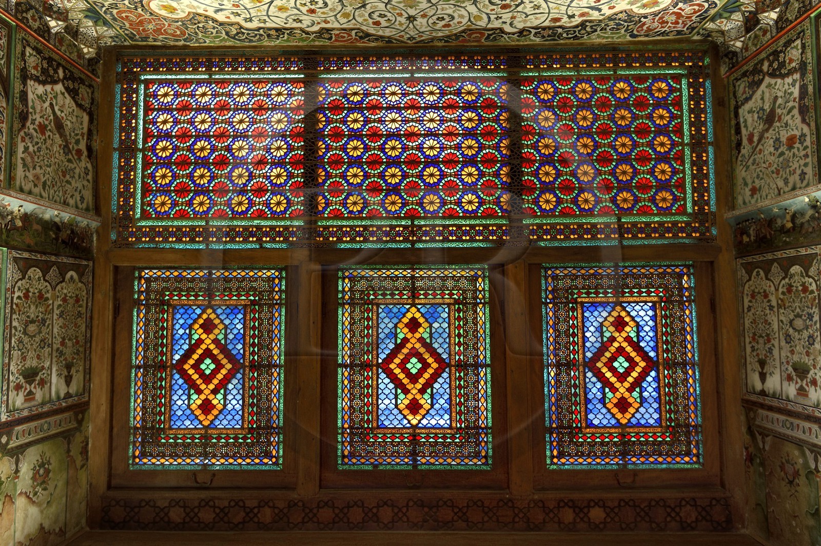 Azerbaïdjan, Sheki (Shaki), Palais des Khans de Shaki construit en 1797 par Muhammed Hasan Khan, chambre du Khan