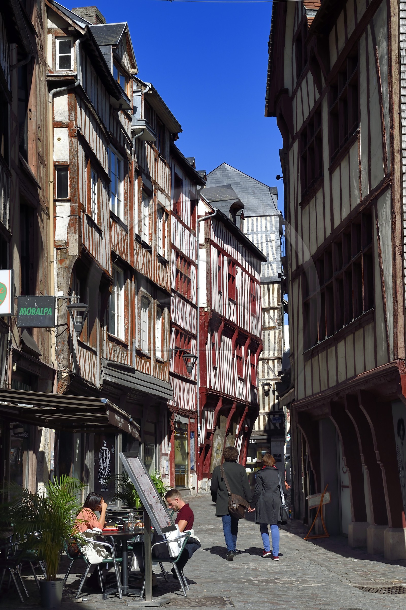 France, Seine-Maritime (76), Rouen, maisons à pans de bois rue de la Vicomte