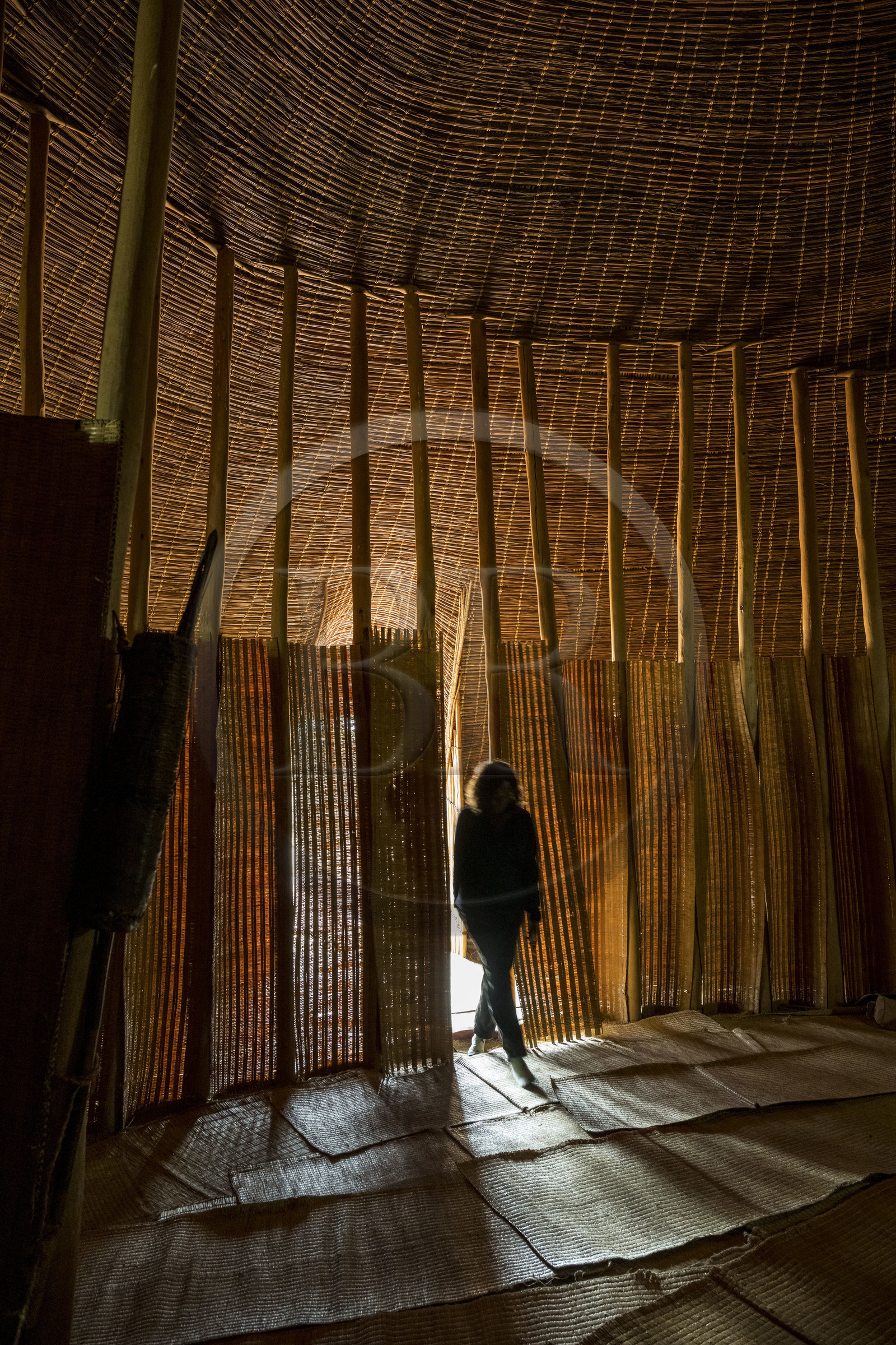 Rwanda, Province du Sud, Nyanza, musée du Palais royal Rukari, palais traditionnel du roi Mutara III Rudahigwa dans une hutte traditionnelle appellée Rugo, la maison principale Kambere