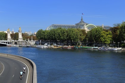 France, Paris (75), les rives de la Seine, classées Patrimoine Mondial de l'UNESCO, le pont Alexandre III et le Grand Palais