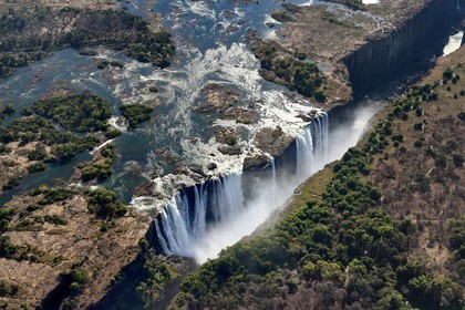 Zimbabwe, Matabeleland North Province,  Zambesi River, the Victoria Falls, listed as World Heritage by UNESCO (aerial view)