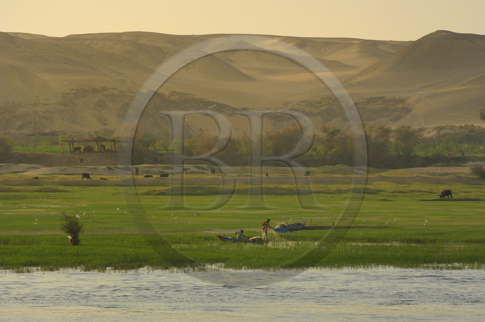 Egypte, Haute Egypte, vallée du Nil, barque de pêcheur sur le Nil entre Edfou et Kom Ombo Egypte, Haute Egypte, vallée du Nil, barque de pêcheur sur le Nil entre Edfou et Kom Ombo