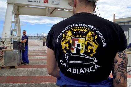 France, Var, Toulon, the naval base (Arsenal), at dock of a nuclear attack submarine (SNA) Rubis type