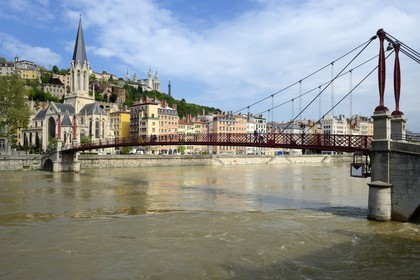 France, Rhone, Lyon, historical site listed as World Heritage by UNESCO, Vieux Lyon (Old Town), Saint George district, Paul Couturier footbridge also called Saint Georges and the Saint Georges church