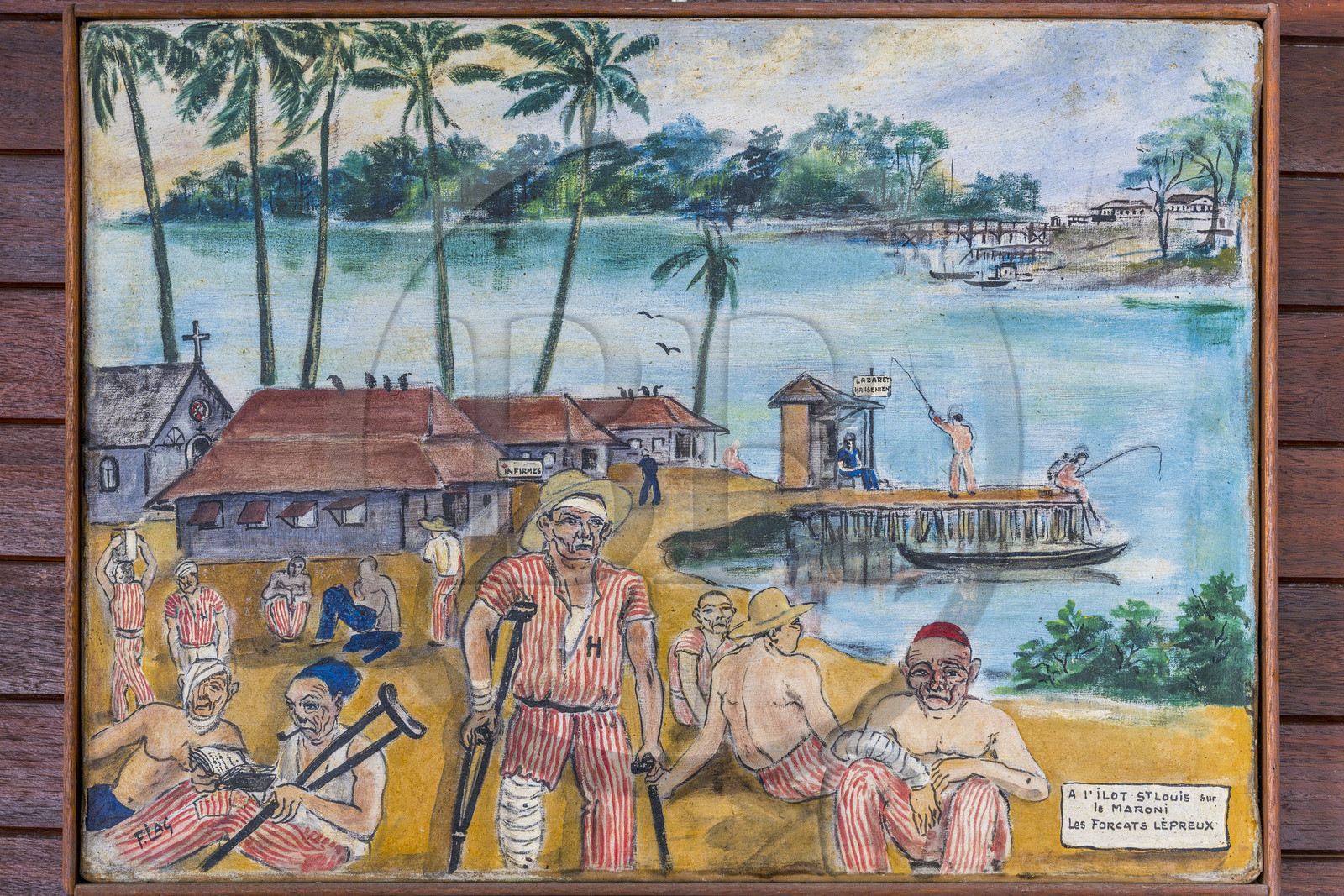 France, Guyane, Cayenne, musée départemental Alexandre-Franconie, peintures réalisées par un bagnard, Francis Lagrange dit Flag, condamné pour escroquerie et faux monnayage mais qui était aussi faussaire et artiste, elles retracent la vie (et le mort) au bagne
