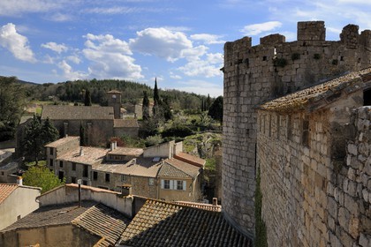 France, Aude, cathar castle from the village of Villerouge Termenes in the heart of the Corbieres