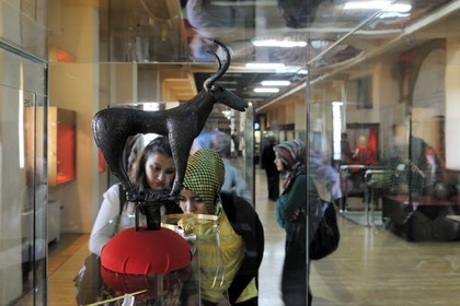 Turkey, Central Anatolia, Ankara, Anadolu Medeniyetleri Muzesi (Museum of Anatolian Civilizations), standard found in the Alaca Hoyuk Royal tombs of the Old Bronze Age (3000-2000 BC) with a bovid