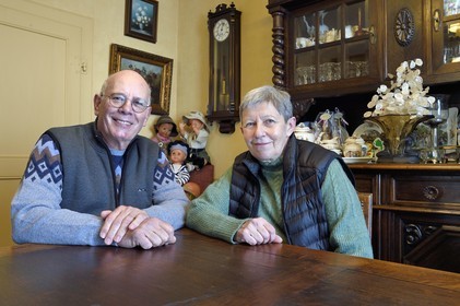 France, Bas-Rhin, Schiltigheim, Pierre and Geneviève Zaehringer in their house
