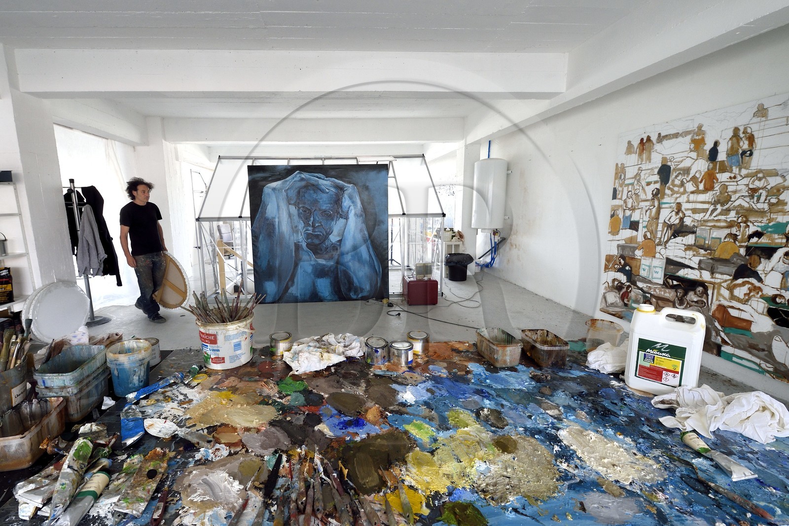 France, Val-de-Marne (94), Yvry-sur-Seine, Atelier de Fred Kleinberg, travail pour l'exposition Odyssée