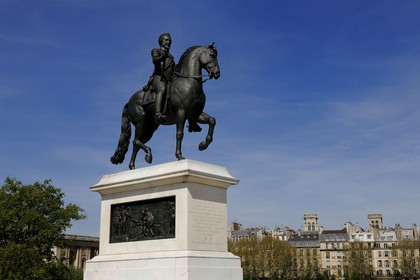 France, Paris (75), Ile de la Cité, la statue d'Henri IV sur le Pont Neuf