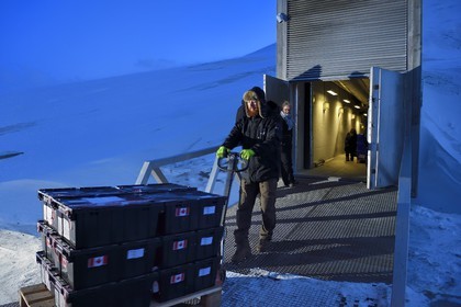 Norway, Svalbard, Spitzbergen, Longyearbyen, Svalbard Global Seed Vault (Seed Bank) provides a safety back-up for existing genebank collections, seed delivery by NordGen