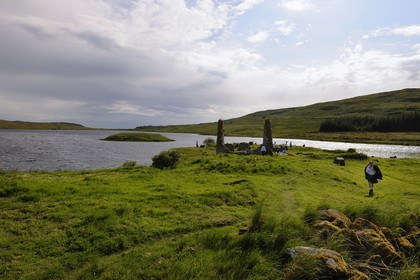 Royaume-Uni, Ecosse, Hébrides intérieures, Ile de Islay, Finlaggan est un site historique sur l'île Eilean Mòr du Loch Finlaggan, elle fut le siège des Seigneurs des îles et du Clan Donald