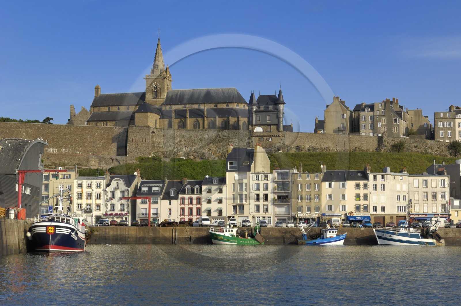 France, Manche, Cotentin, Granville, fishing port, wet dock at the bottom of the Haute Ville (Upper Town)