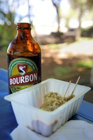 France, Reunion island (French overseas department), Bourbon bottle of local beer called also Dodo and the local specialty bouchons (corks)