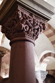 France, Bas Rhin, Strasbourg, old town listed as World Heritage by UNESCO, Notre Dame Cathedral, the Romanesque crypt of the 11th century, capital representing deformed beasts