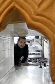 France, Dordogne, Perigord Noir, Dordogne valley, Sarlat la Caneda, passage Henri de Ségogne, restaurant Les Jardins d'Harmonie, the Chef Marc Bidoyet