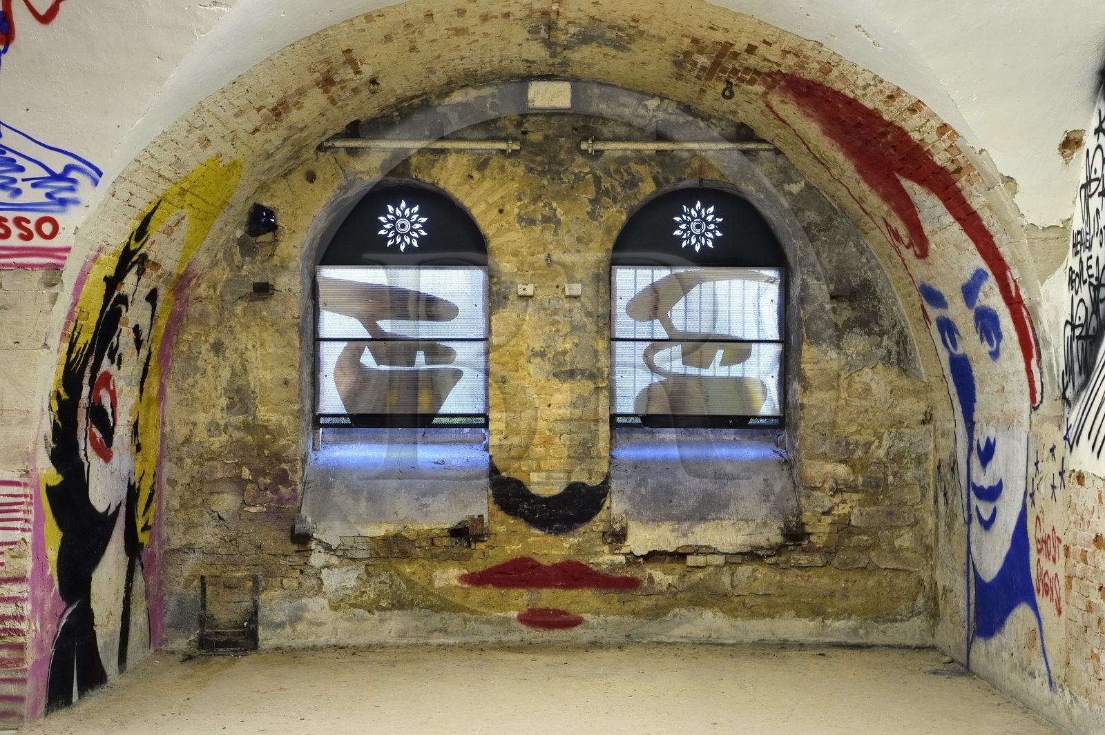 France, Haut-Rhin (68), Neuf-Brisach, Musée d'Art Urbain et de Street Art (MAUSA) hébergé dans une ancienne casemate de la citadelle de Vauban classée Patrimoine Mondial de l'UNESCO, peinture murale de Charles Uzzel alias Pure Evil