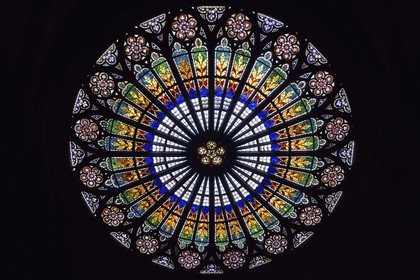 France, Bas Rhin, Strasbourg, old town listed as World Heritage by UNESCO, Notre Dame Cathedral, the big Rose Window of the western facade with a diameter of 13.60 m