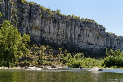 France, Ardeche, Ruoms, kayaks going down the Ardeche River in the Ruoms to Pradons Narrow Pass, cirque de Giens