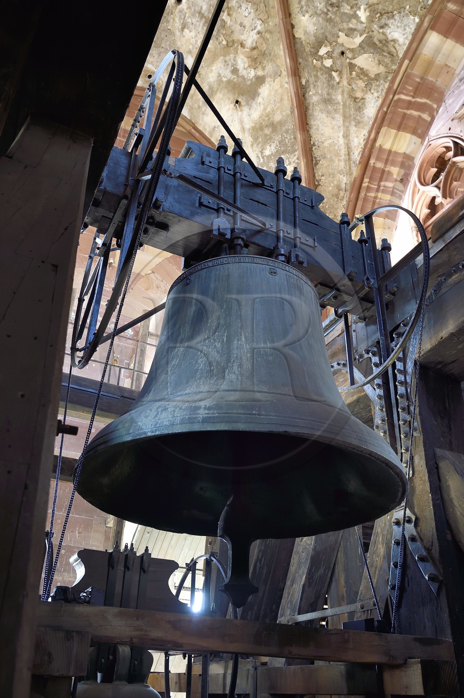 France, Bas Rhin, Strasbourg, old town listed as World Heritage by UNESCO, Notre Dame Cathedral, the central belfry, the 9 tons big bourdon bell dating from 1427