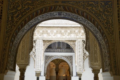 Spain, Andalusia, Seville, the Alcazar of Seville (Reales Alcazares de Sevilla), listed as World Heritage by UNESCO, suites of rooms to the Hall of the Ambassadors (Salon de Embajadores)