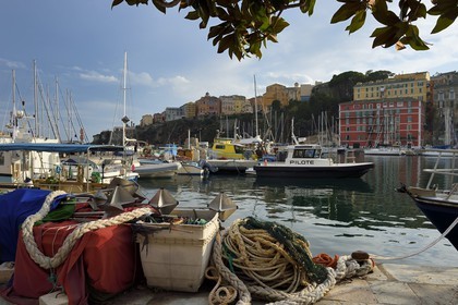 France, Haute-Corse (2B), Bastia, quartier de Terra-Vecchia, le Vieux-Port et la Citadelle quartier de Terra-Nova en arrière plan