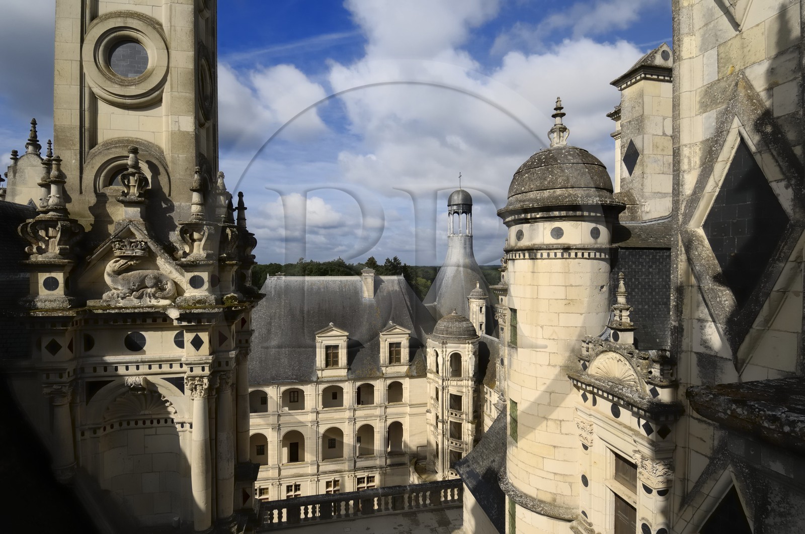 France, Loir et Cher (41), Vallée de la Loire classée Patrimoine Mondial de l' UNESCO, château de Chambord, sur la terrasse du toit