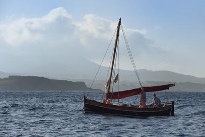 France, Var, traditional fishing boat called pointu off Sanary-sur-Mer