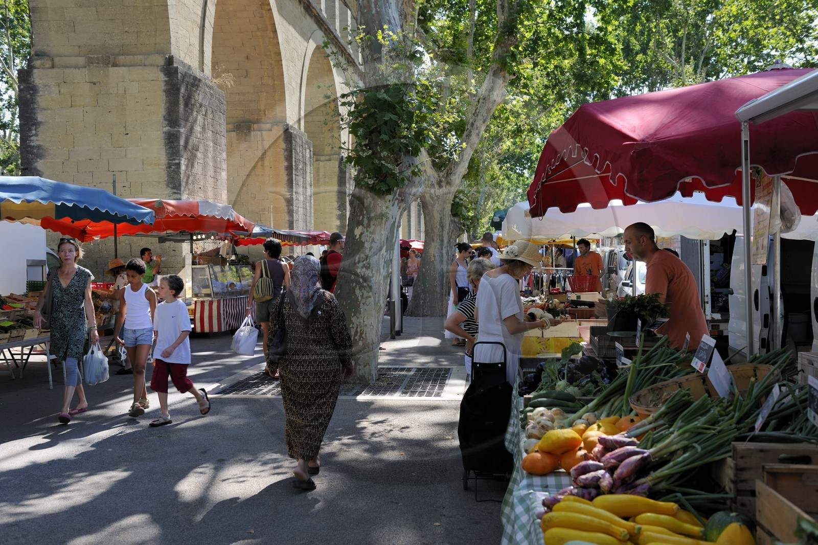 France, Hérault (34), Montpellier, Marché des Arceaux sous l'Aqueduc Saint Clément