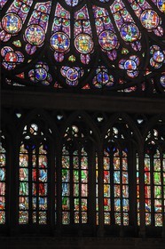 France, Paris (75), Ile de la Cité, cathédrale Notre-Dame de Paris, détail de la rosace Nord et de vitraux de la façade nord