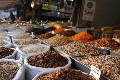 Turkey, Central Anatolia, Ankara, dried vegetables and fruits in the market at the bottom of the citadel in the old town