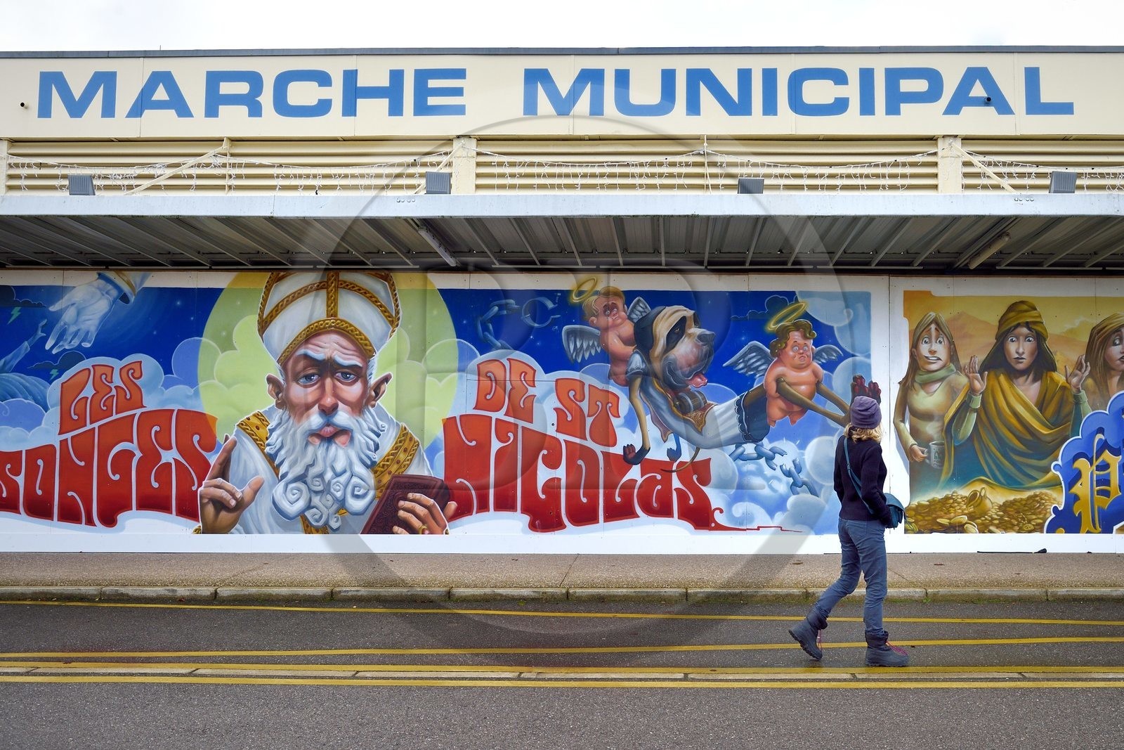 France, Meurthe-et-Moselle (54), Nancy, marché couvert d'Haussonville, fresque sur le thême de Saint-Nicolas par le collectif Moulin Crew   Phantasia