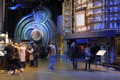 United Kingdom, Hertfordshire, Leavesden, Leavesden Film Studios, Harry Potter Studio Tour London, the scene of the eight Harry Potter movies' making of, the giant pendulum clock of the prisoner of Azkaban