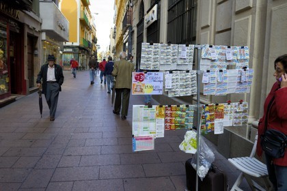 Spain, Andalusia, Seville, sale of lottery tickets in the  Calle Sierpes