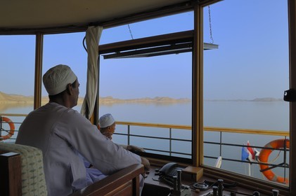 Egypt, Upper Egypt, Nubia, Lake Nasser, lake cruise on Qasr Ibrim ship, the cockpit and the captain