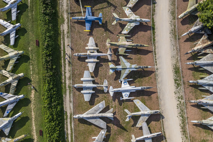 France, Cote d'Or, Climats terroirs of Burgundy listed as World Heritage by UNESCO, Côte de Beaune, Savigny-les-Beaune, the castle with museums and collections of fighter planes, Abarth racing cars, motorcycles, straddle tractors, models, fire trucks (aerial view)