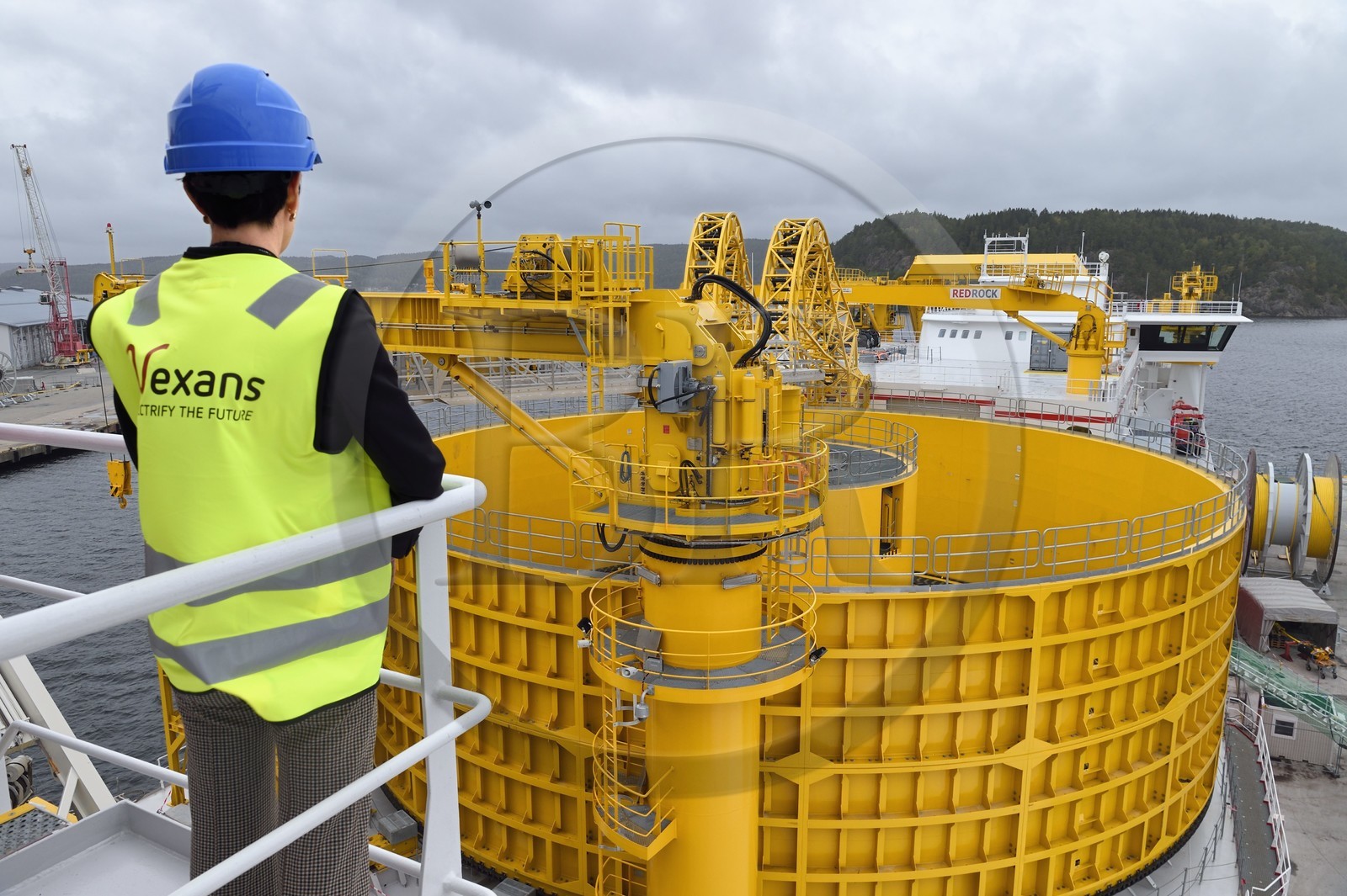 Norvège, comté d'Ostfold, Halden, navire cablier Nexans Aurora, la table tournante qui a une capacité d'emporter jusqu'à 10 000 tonnes de cables sous-marins