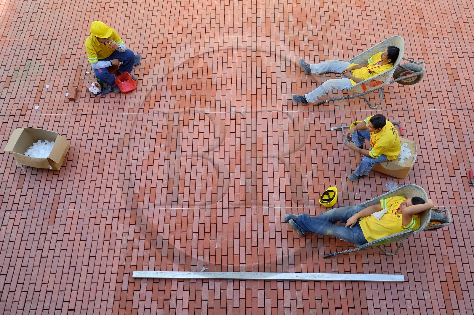Panama, Panama City, historic town listed as World Heritage by UNESCO, Casco Antiguo (Viejo), paving works and resting