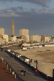France, Seine Maritime, Le Havre, listed as World Heritage by UNESCO, the city center around the Lantern tower of Saint Joseph church seen from Sainte-Adresse