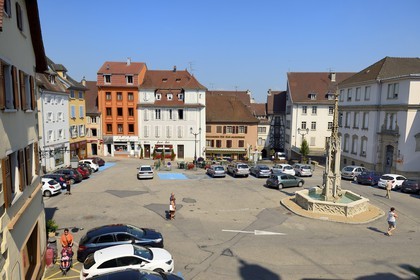 France, Haut Rhin, Sundgau, Altkirch, the Fountain of the Virgin on the Republic Square