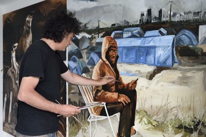 France, Val-de-Marne (94), Yvry-sur-Seine, Atelier de Fred Kleinberg, travail pour l'exposition Odyssée