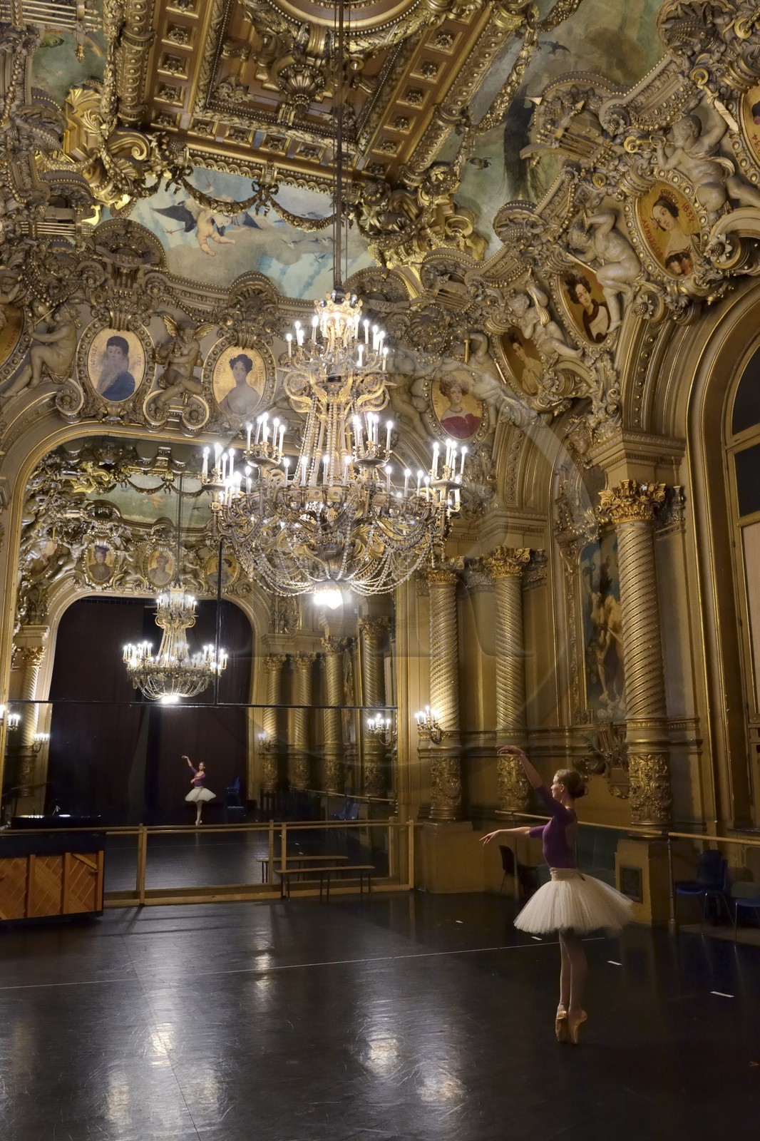 France, Paris, the Garnier Opera, warm-ups before going on stage in the Foyer de la Danse