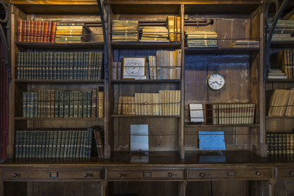 France, Pyrenees Atlantiques, Basque Country coast, Hendaye, Abbadia castle built in 1870 by Eugène Viollet-le-Duc for Antoine d'Abbadie d'Arrast, the library